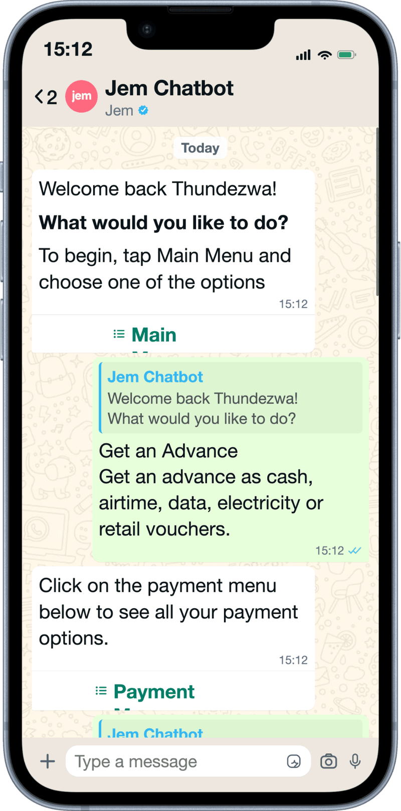 An advance being requested and paid in a WhatsApp thread, or a frontline worker mid-shift