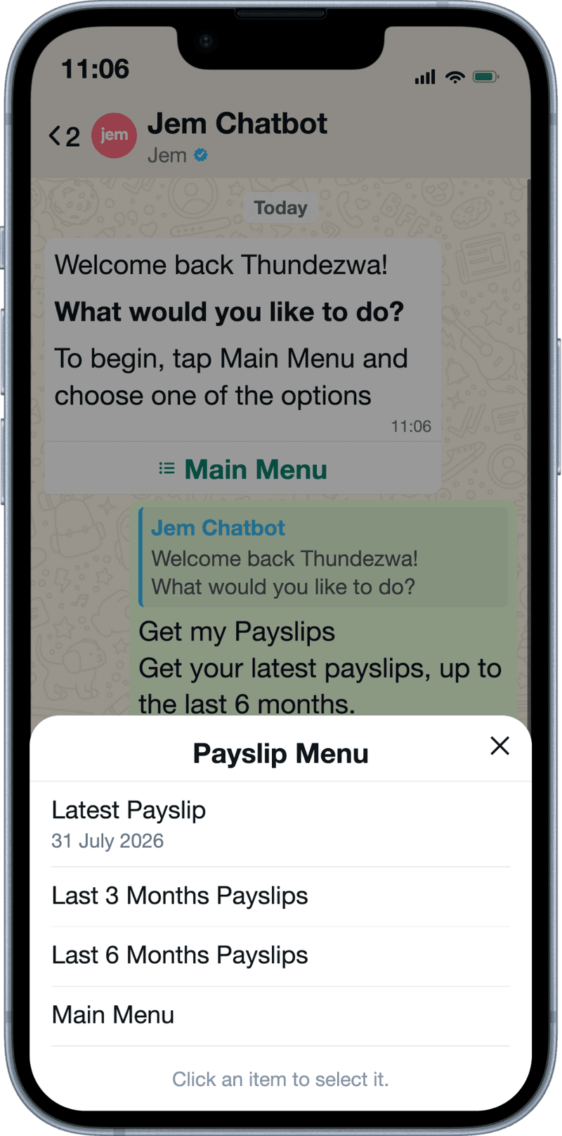A payslip arriving on WhatsApp on a frontline worker's phone