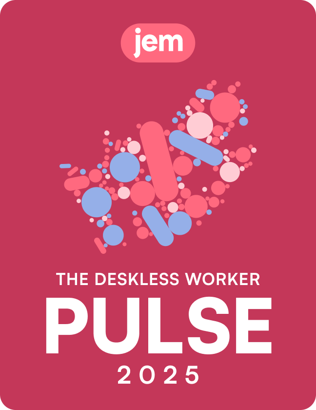 The Deskless Worker Pulse 2025 report cover, a map of South Africa drawn in pink and blue dots on crimson